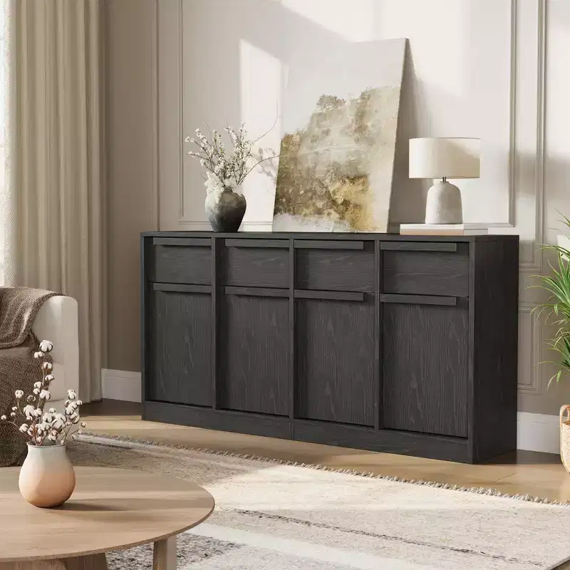 62.4 in Large Coffee Cabinet with Storage  Sideboard Buffet Cabinet with 4 Drawers & 4 Doors, Modern Buffet Table for Kitchen