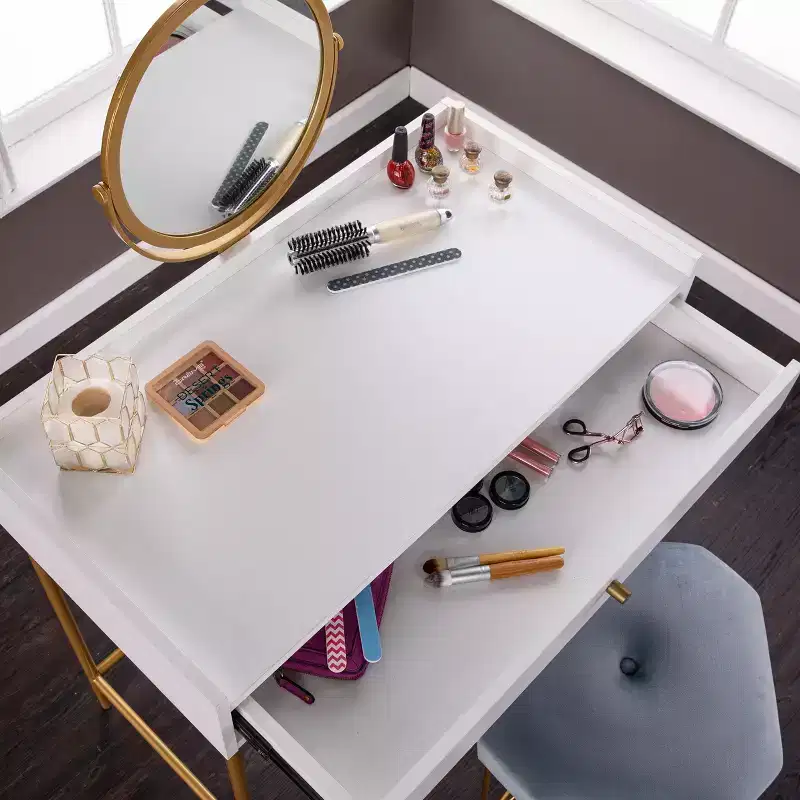 MDF & Iron Vanity Table with Mirror and Drawer, 45.25