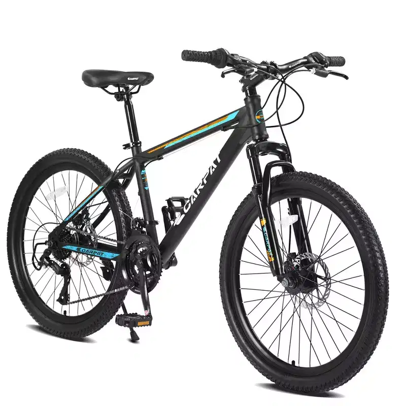 Okak 26IN Mountain Bike with 21 Speeds and Mechanical Disc Brakes, Adult Bike with High-Carbon Steel Frame, Dirt Bike for Kids & Adults