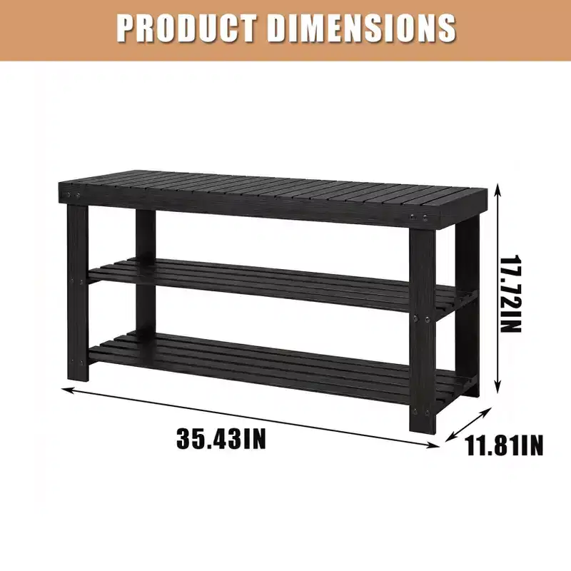 Bamboo 3-Tier Entryway Shoe Rack Storage Bench - Sturdy Shoe Organizer with 286lb Capacity