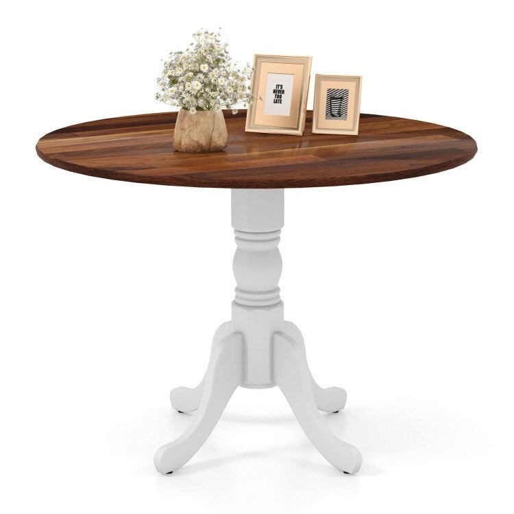 Wooden Dining Table with Round Tabletop and Curved Trestle Legs - 39.37 x 39.37 x 28.74