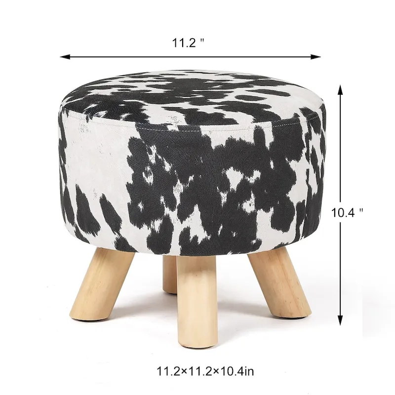 Adeco Cow Fabric Ottoman Bench Stool