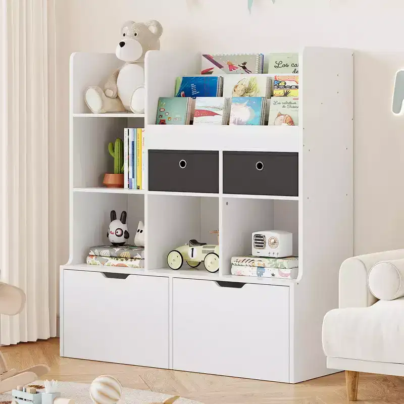 Toy Storage Organizer 47.8in Kids Bookshelf with Drawers Modern Bookcase with Cubbies Floor Storage Cabinet Wooden Toy Chest for Playroom Nursery