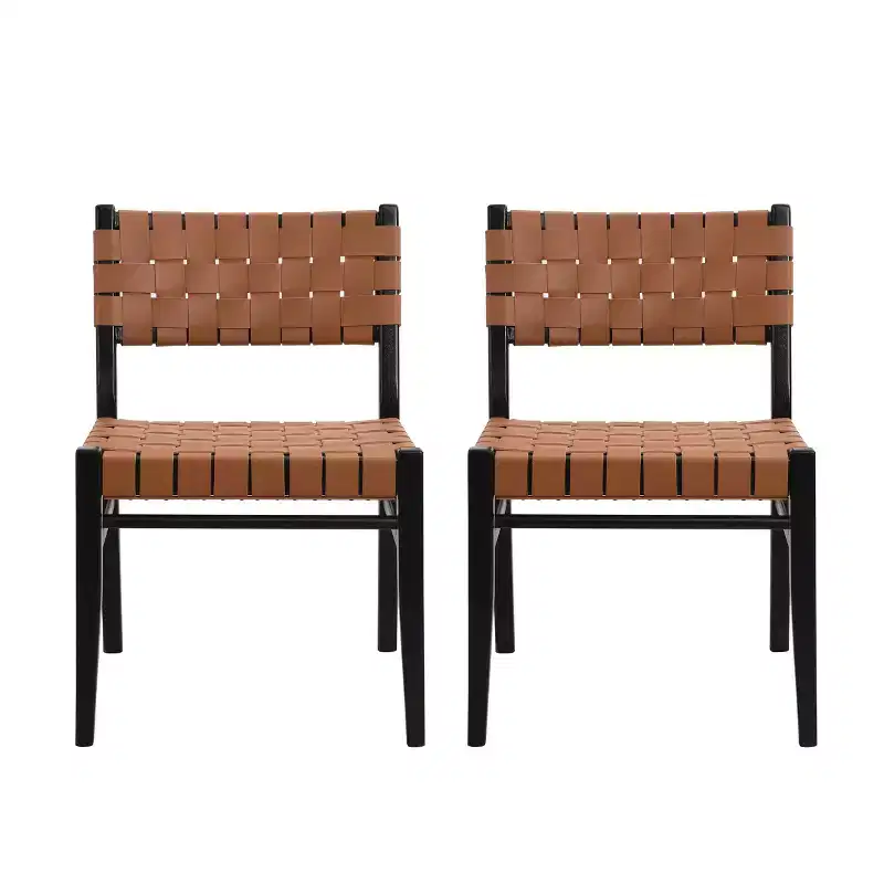 Christopher Knight Home Set of 2 Oliver Woven Faux Leather Rubberwood Dining Chairs Brown