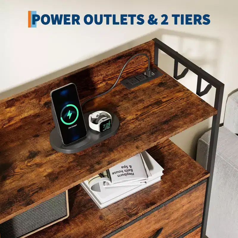 Dresser for Bedroom, 11-Drawer Fabric Storage Dresser with Charging Station & Lights
