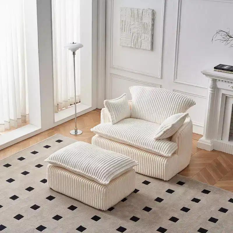 Convertible Compressed Sofa Chair with Ottoman, Modern Corduroy Fabric Armchair for Small Spaces, Living Room, Dorm, or Apartment