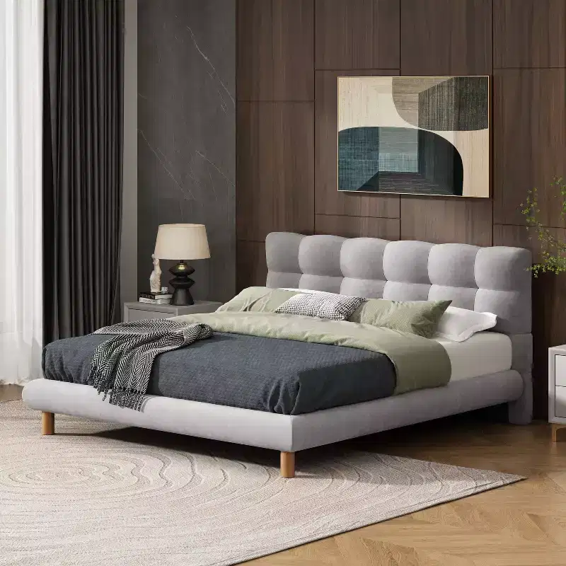 Christopher Knight Home Ansha Modern Chenille Upholstered Platform Bed with Rubberwood Frame and Headboard