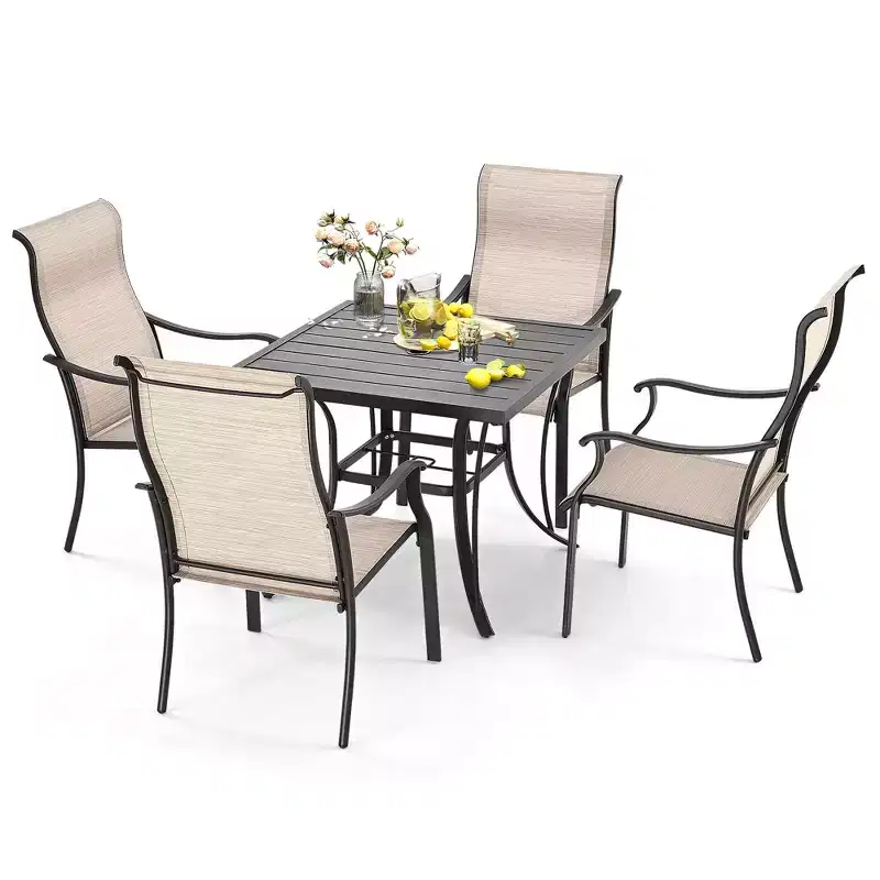 HAPPATIO Patio Dining Set,5 Piece Dining Set,4 Textilene Dining Chairs and 1 Square Dining Table. Easy to Maintain and Weather-Resistant