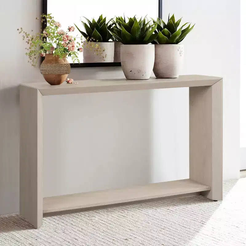 Rosary Blenn 47 Modern Console Table with Shelf  Light Wood Entryway Table