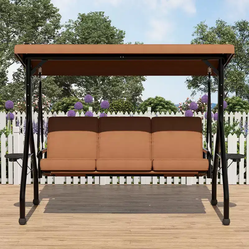 Coolmee 3 Seat Outdoor Porch Swing, 2-in-1 Patio Swing Chair with Thickened Removable Cushions, Weather Resistant Steel Frame for Backyard, Garden