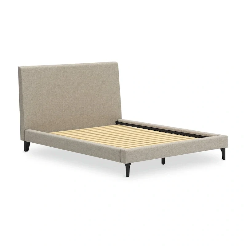 Soft Gray Queen Upholstered Bed with Roll Slats