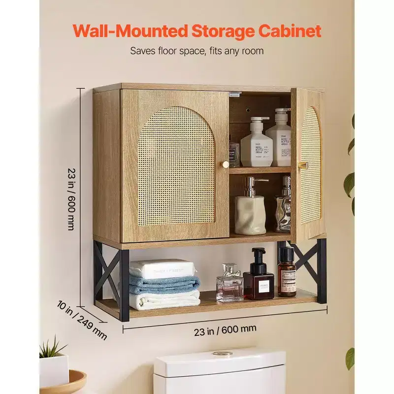 Wall Mounted Bathroom Storage Cabinet with 2 Doors Adjustable Shelf and Open Compartment White