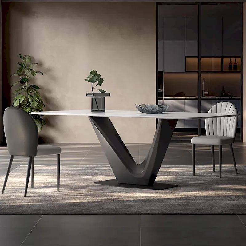 71 Modern Rectangular White Dining Table For 6, Black Carbon Steel Legs, Kitchen Table - 71