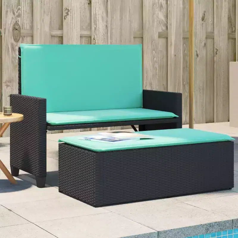 vidaXL Patio Bench with Cushions and Footstool Brown Poly Rattan