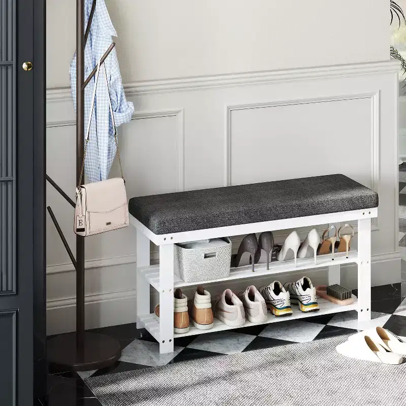2-Tier Shoe Rack Bamboo Shoe Bench, Stable Shoe Organizer for Entryway, Living Room, Holds Up to 300 lb, 11.4 x 35.4 x 19.3 Inches