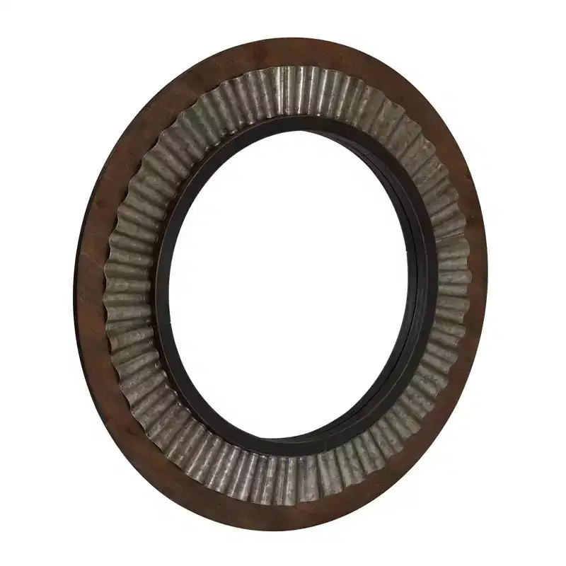 Wood Framed Sunburst Metal Mirror, Brown
