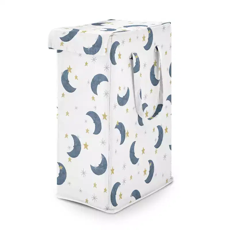 Sweet Jojo Designs Boy, Girl, Unisex/Gender Neutral Foldable Laundry Hamper with Handles Moon Bear Blue Gold and White
