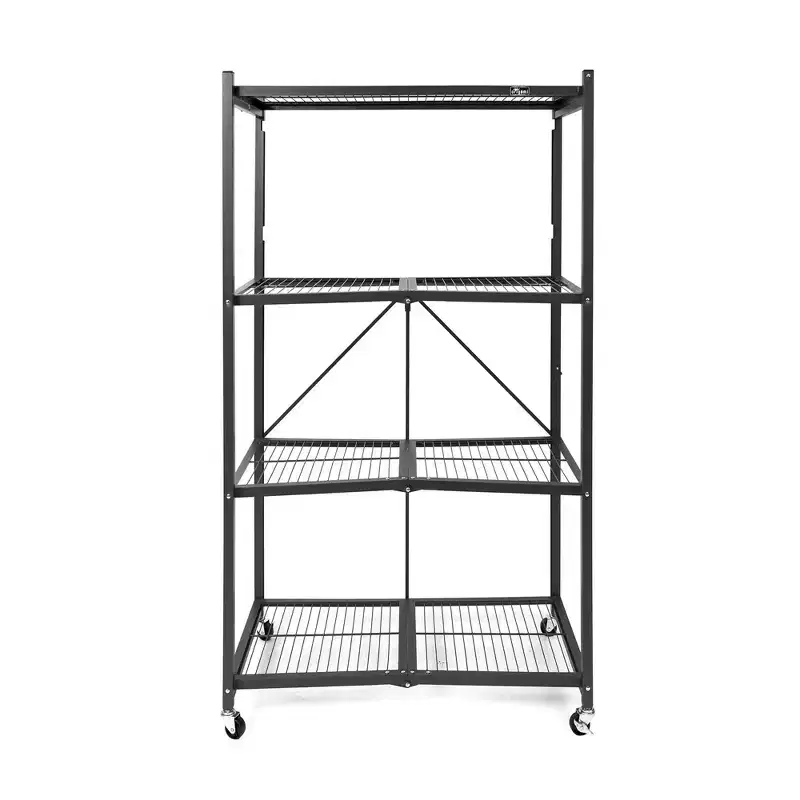 Origami R5 4 Tier Foldable Metal Storage Rack with Wheels, 1,000 Pound Capacity for Kitchen, Garage, or Garden Storage, Black, Certified Refurbished