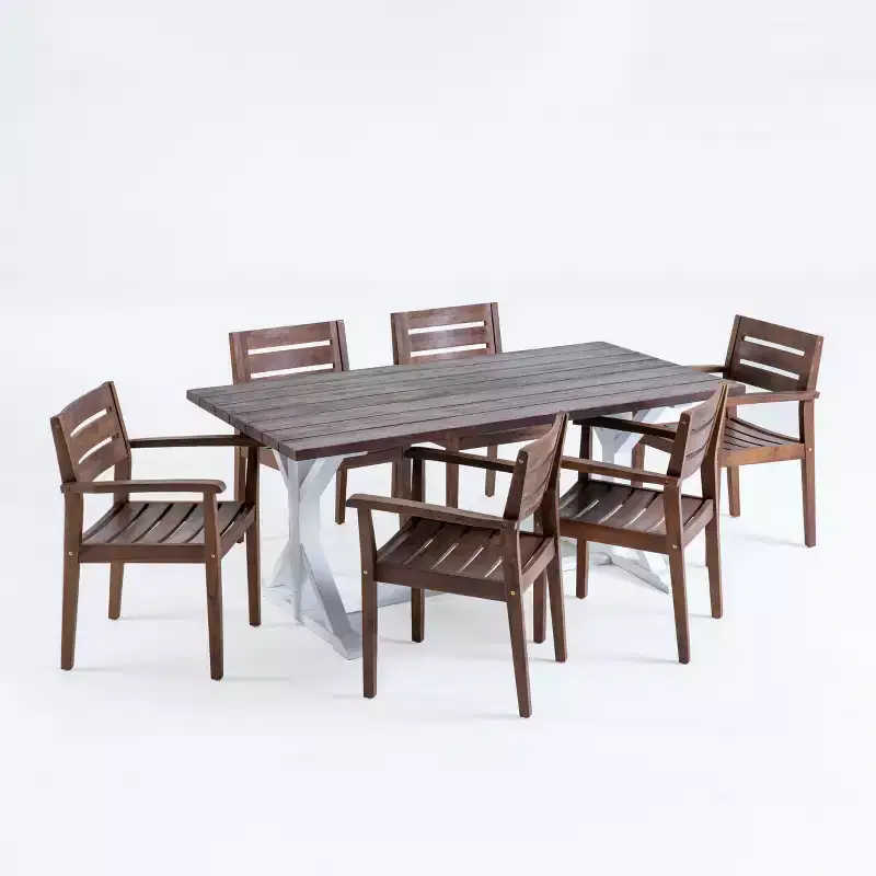 Christopher Knight Home Shalimar Outdoor Acacia Wood 7 Piece Dining Set, Dark Brown and White