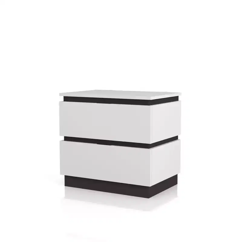 2 Drawer Nightstand with USB Ports, White/Metallic Gray