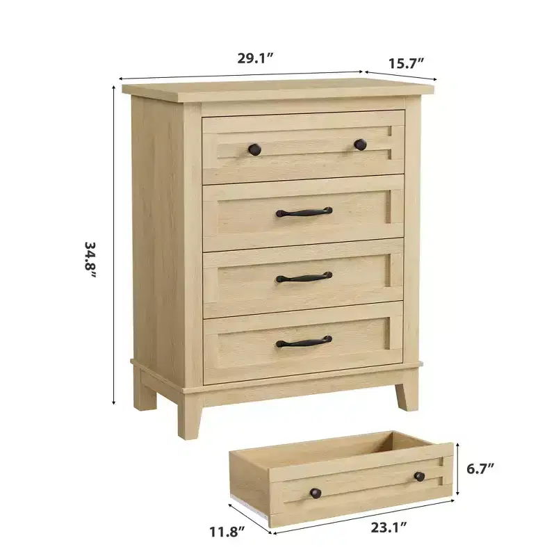 Dresser for Bedroom with 4 Drawers Wooden Chest of Drawers for Closet Dresser Storage Unit Organizer for Hallway Living Room and Office