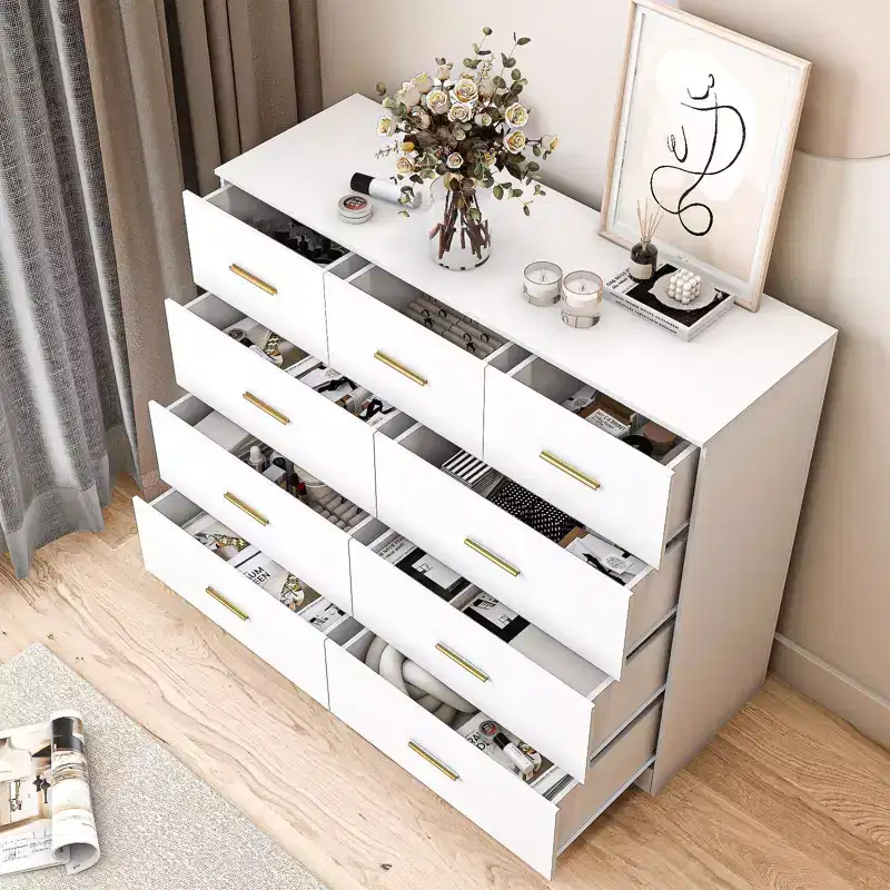 9-Drawer White Particle Board 47.24in. W Chest of Drawer
