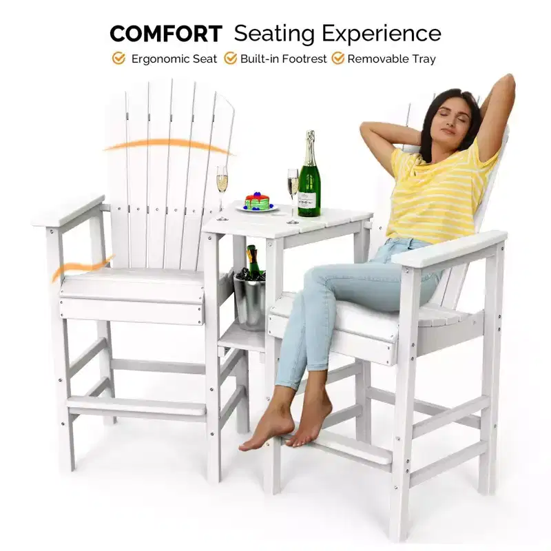 Karl Home | 2-Piece Outdoor Adirondack Bar Chairs with Removable Trays
