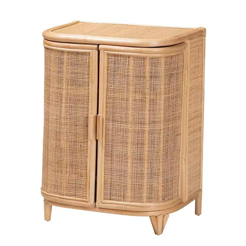 bali & pari Yanka Natural Rattan Storage Cabinet Natural: Handcrafted, 2-Shelf, Bohemian Design
