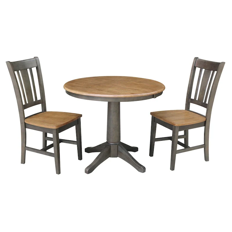 36  Round Solid Wood Extension Dining Table with 2 Dining Chairs