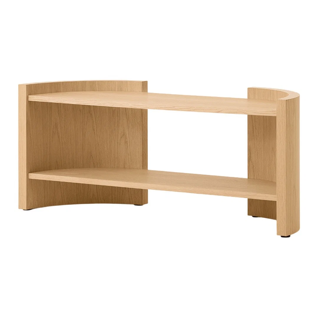 Contemporary Lacquered Oak Console Shelving with Crescent Sculptural Divider Form for Living Room