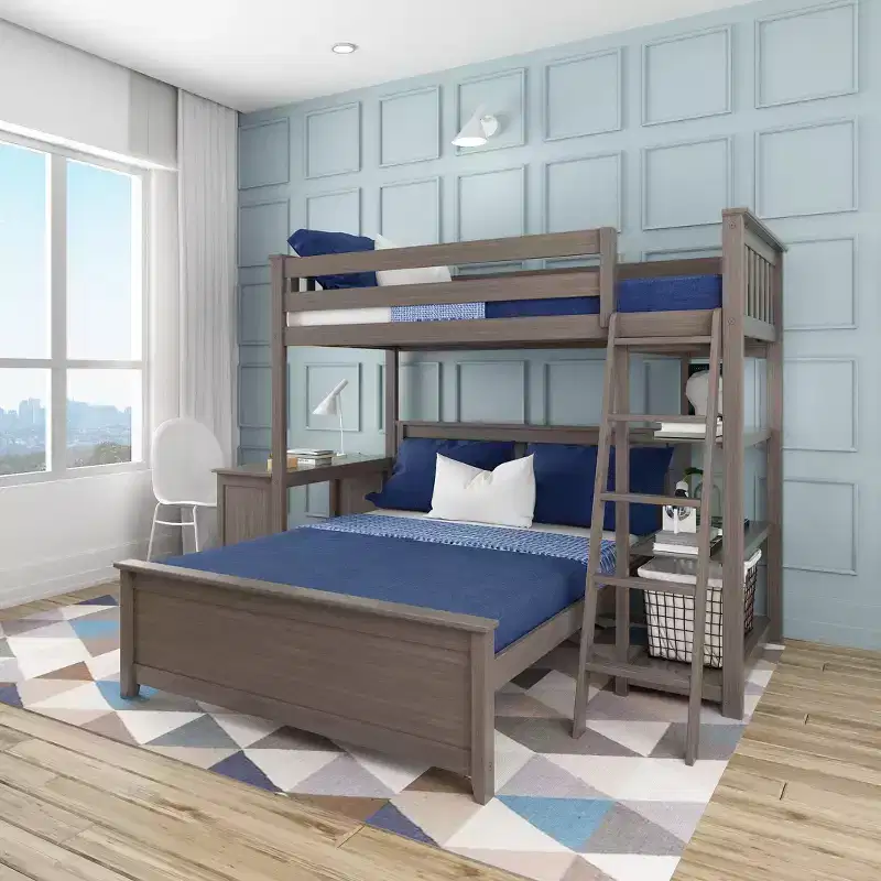 Max & Lily L-Shaped Twin over Full Bunk Bed with Bookcase and Desk