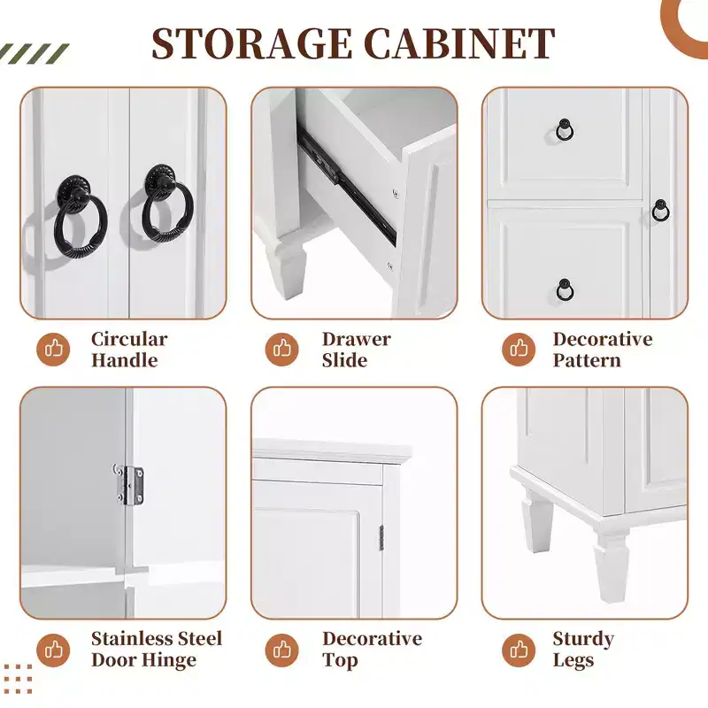 Okak Bathroom Storage Cabinet,Wall Mounted/Floor Cabinet with Shelves for Living Room, Kitchem, Office, White