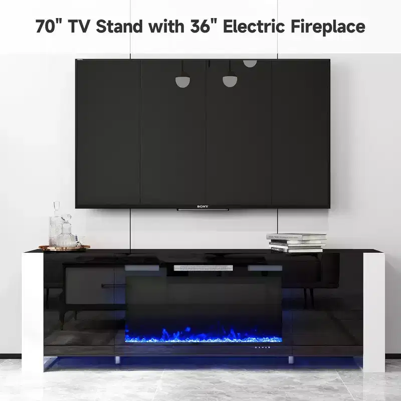 Real Relax 70 in. TV stand for TVs up to 80 in. with electric fireplace and LED lights Entertainment Center