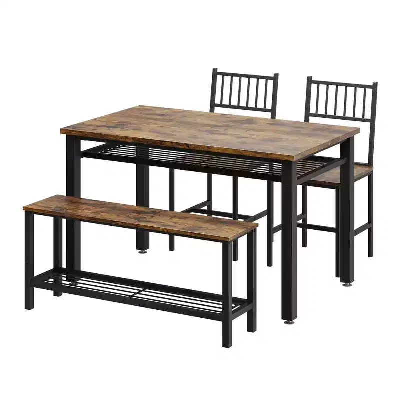 Farmhouse Kitchen Table Set for 4 with Storage Bench, Dining Table and Chairs Set for Kitchen Dining Room Apartment