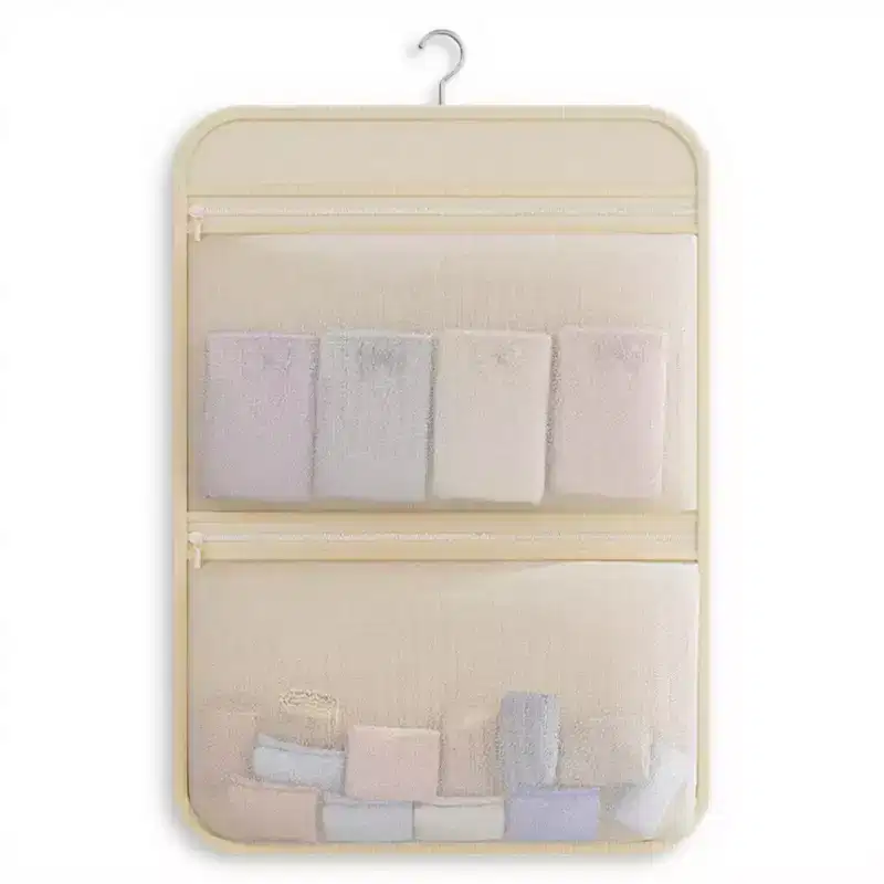 Alilang Women's Hanging Organizer with Dual Zippered Compartments Space-Saving Storage Design for Closets Bathrooms - Light Beige