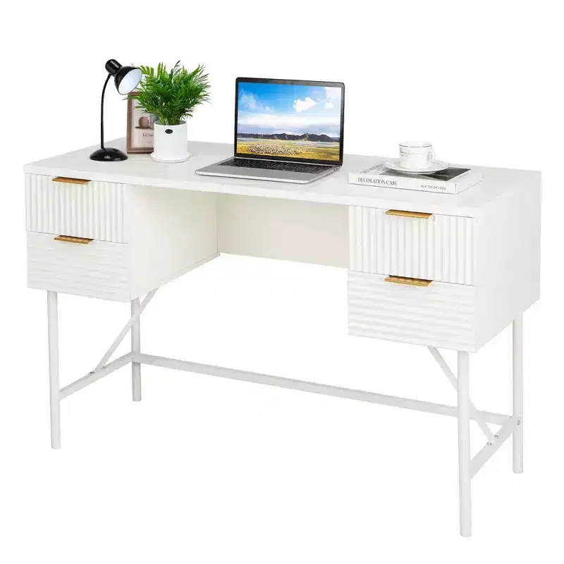 Costway 48 Computer Desk with 4 Drawers Storage Metal Frame Modern Study Writing Desk