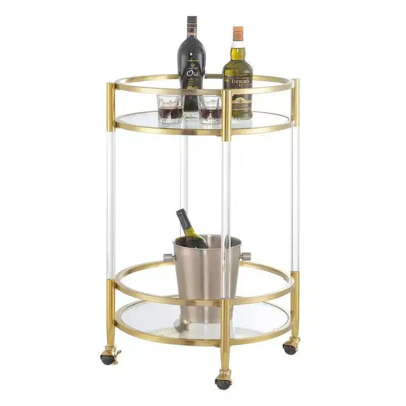 Breighton Home Royal Crest 2 Tier Acrylic Round Glass Bar Cart in Glass/Gold