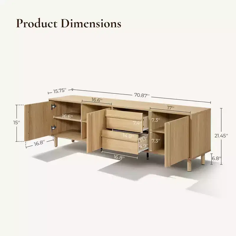 LuxenHome 70.9 Modern TV Stand for TVs up to 75, Media Console Cabinet with Drawers, Oak Brown