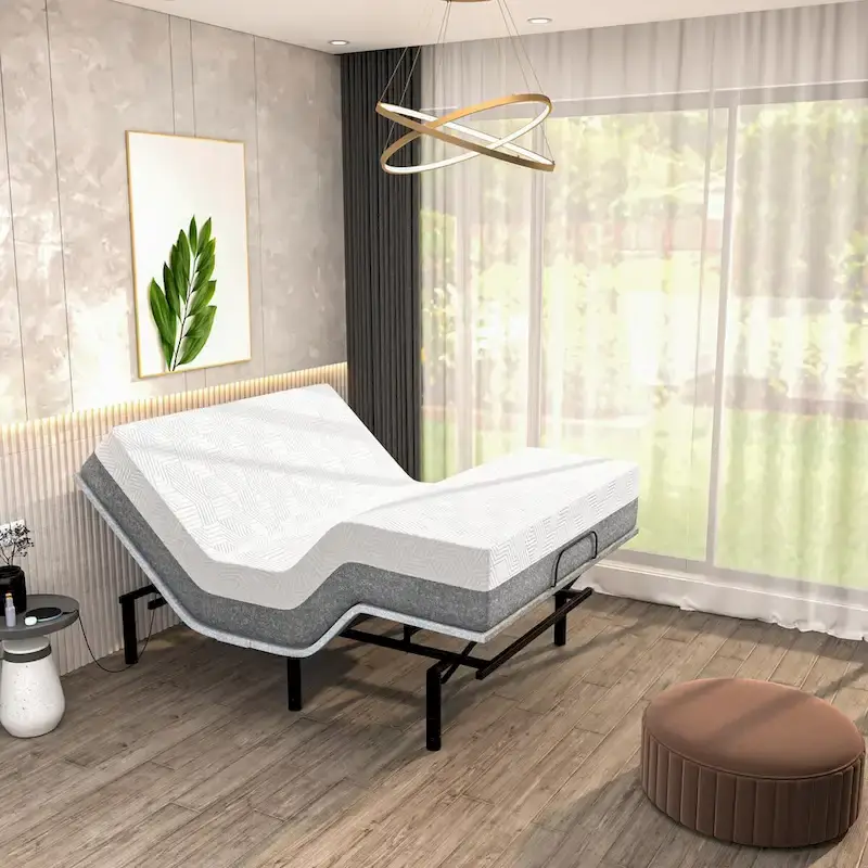 Adjustable Base with 12 Hybrid Mattress, Massage, USB, Underbed Light, App, Head & Foot Incline