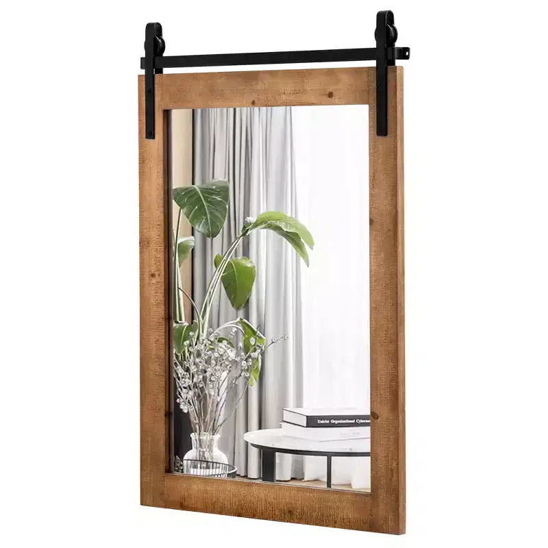 Costway 30''x22'' Wall Mount Mirror Decor Vanity Mirror Wood Frame Barn Door Style Brown