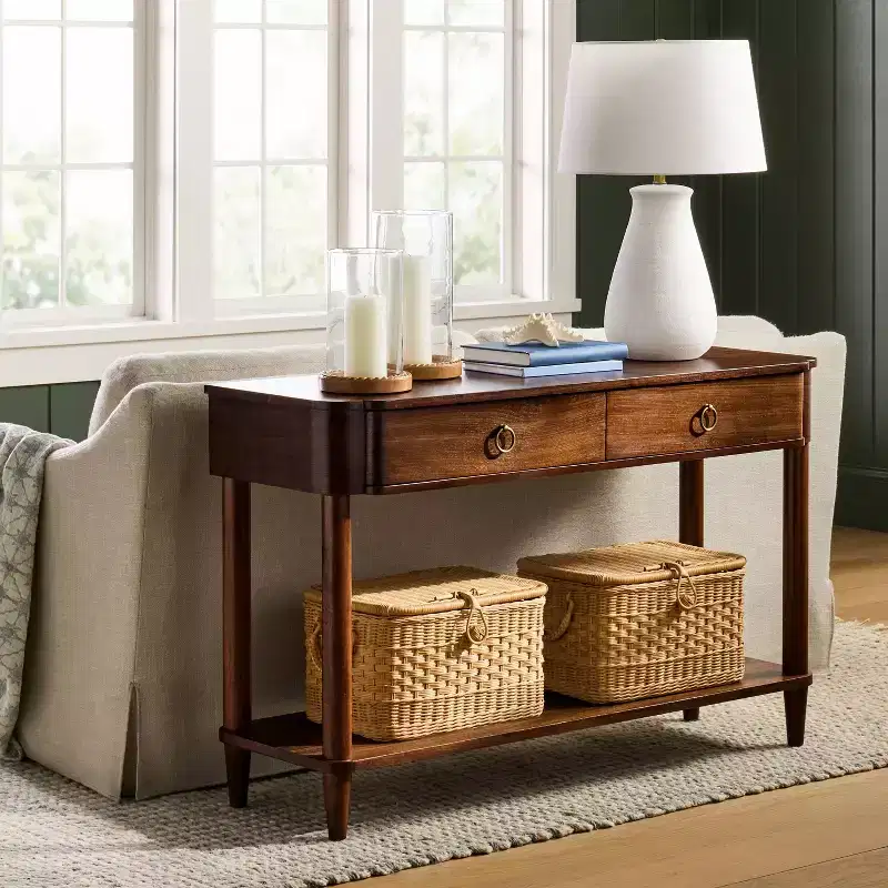 Nephi Console Table with Two Drawer Walnut Brown Wood Veneer - Threshold™ designed with Studio McGee