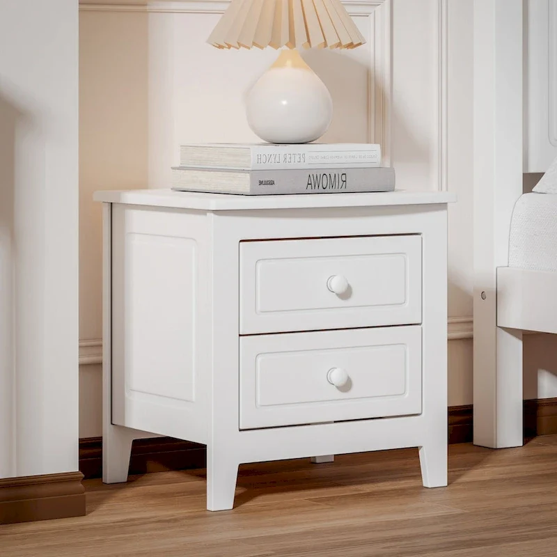 Roomfitters 2-Drawer Nightstand for Bedroom, Mid-Century Retro Bedside Table with Classic Design