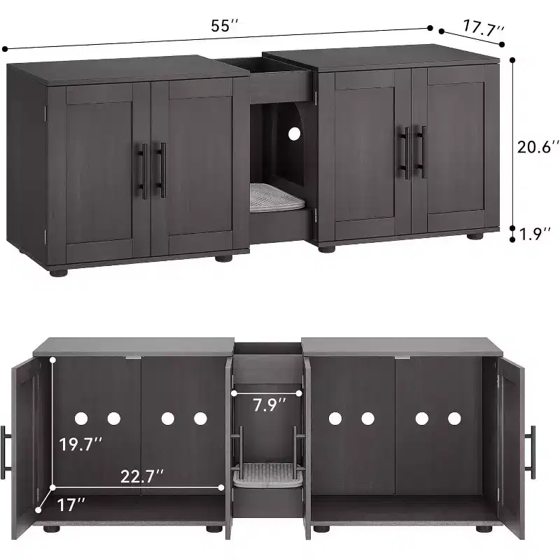 Decorative Storage Cabinets, Litter Box Enclosure for 2 Cats with Scratch Pad & Legs