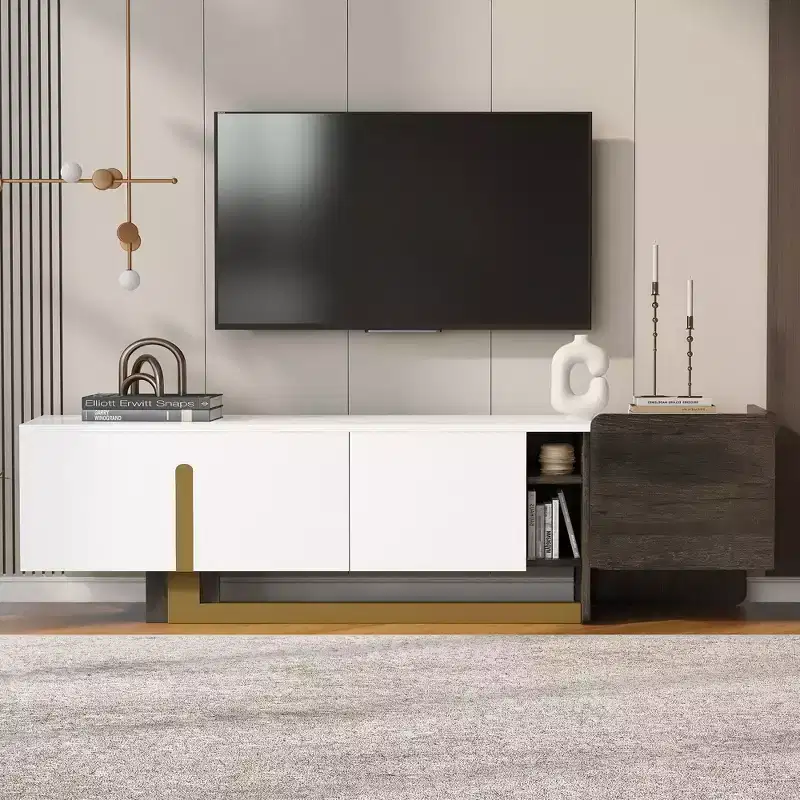 Modern TV Stand with Drawer for 70 TVs, TV Storage Cabinet with Adjustable Shelves, Entertainment Center with Metal Legs