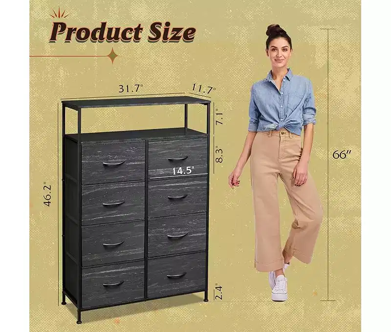 8-Drawer Tall Fabric Storage Chest Tower for Bedroom, Closet, Living Room, Hallway