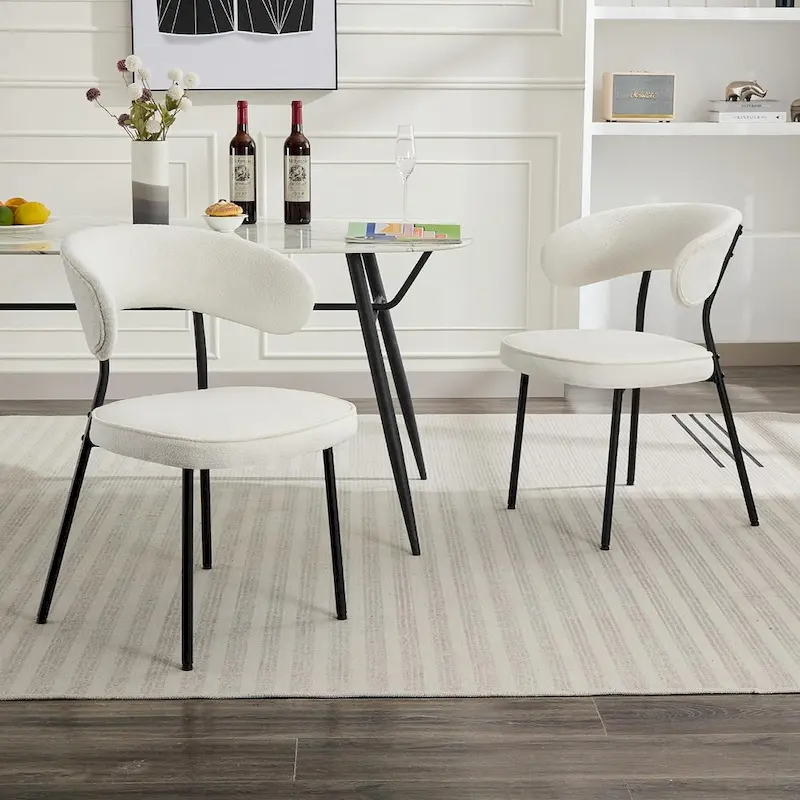 XINMICS Dining Chairs with Curved Backrest, Modern Fabric Upholstered Boucle Kitchen Dining Room Chairs Set of 2/4/6