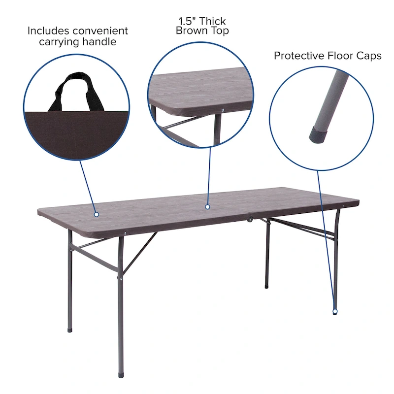 30W x 72L Bi-Fold Plastic Banquet and Event Folding Table with Carrying Handle - 72D x 30W x 29H