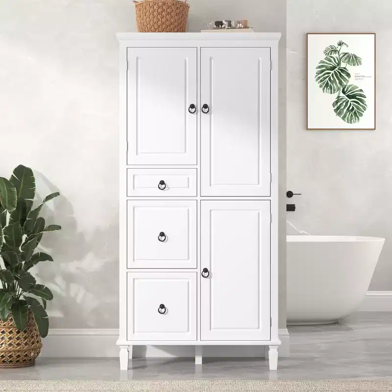 Eleanor Retro Wood Storage Cabinet with Adjustable Shelves, Three Drawers and Three Enclosed Cabinets