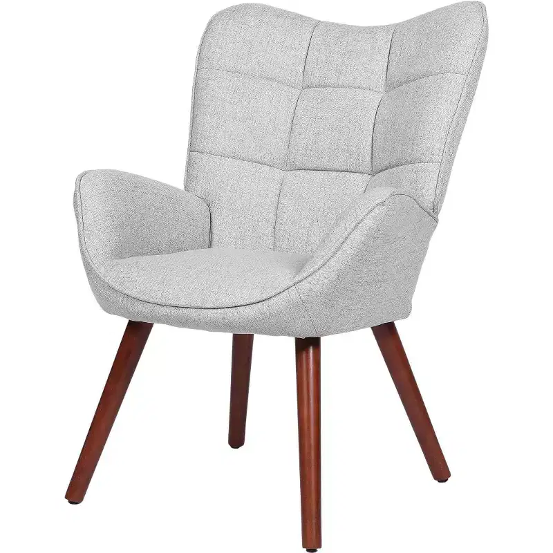 Upholstered Dining Chairs, Mid Century High Back Chairs with Oak Legs, Farmhouse Style for Kitchen, Dining Room, Living Room, Restaurant