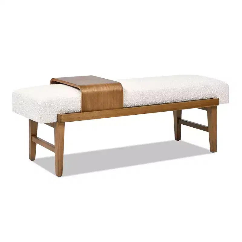 Billie 52 Modern Telephone Bench with Sliding Shelf, Ivory White Boucle